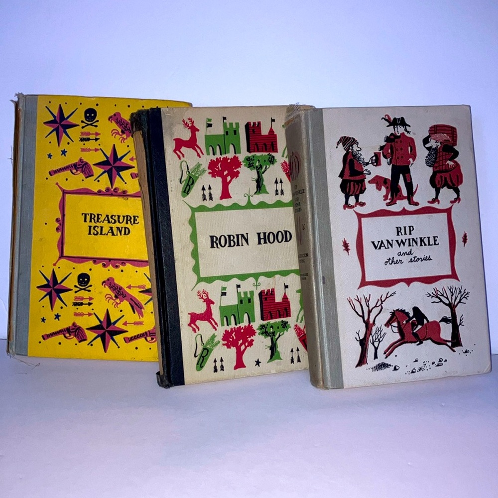 Vintage  Rip Van Winkle, Robin Hood‎ andTreasure Island Hardback Book Set